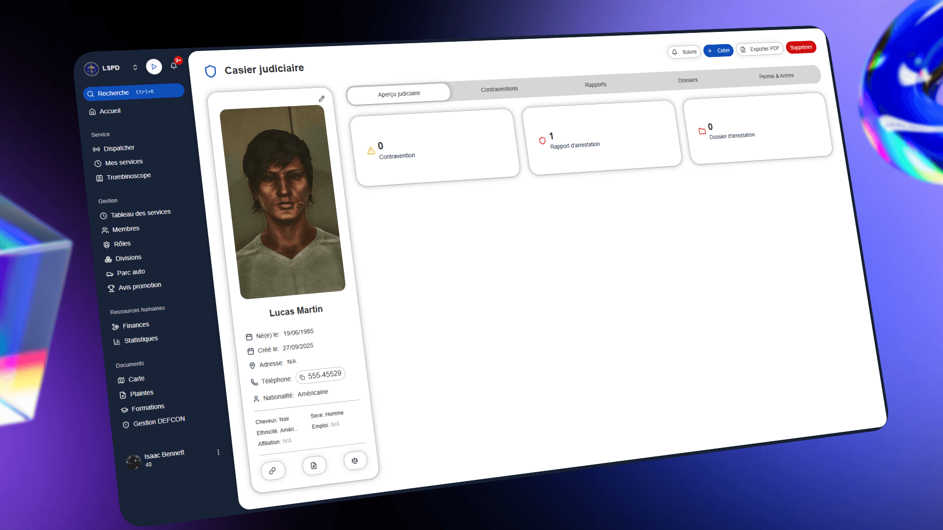 Capture de test des casiers, dossiers et rapports